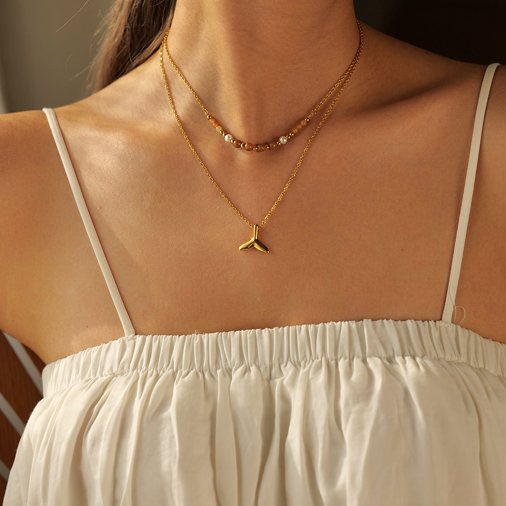 Ins Style Seashell and Starfish Pendant Necklace in Stainless Steel with Plated Finish for Women