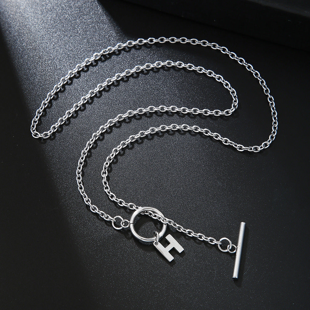 Hip-hop Streetwear Geometric Letter Titanium Steel Pendant Necklace with OT Clasp for Unisex