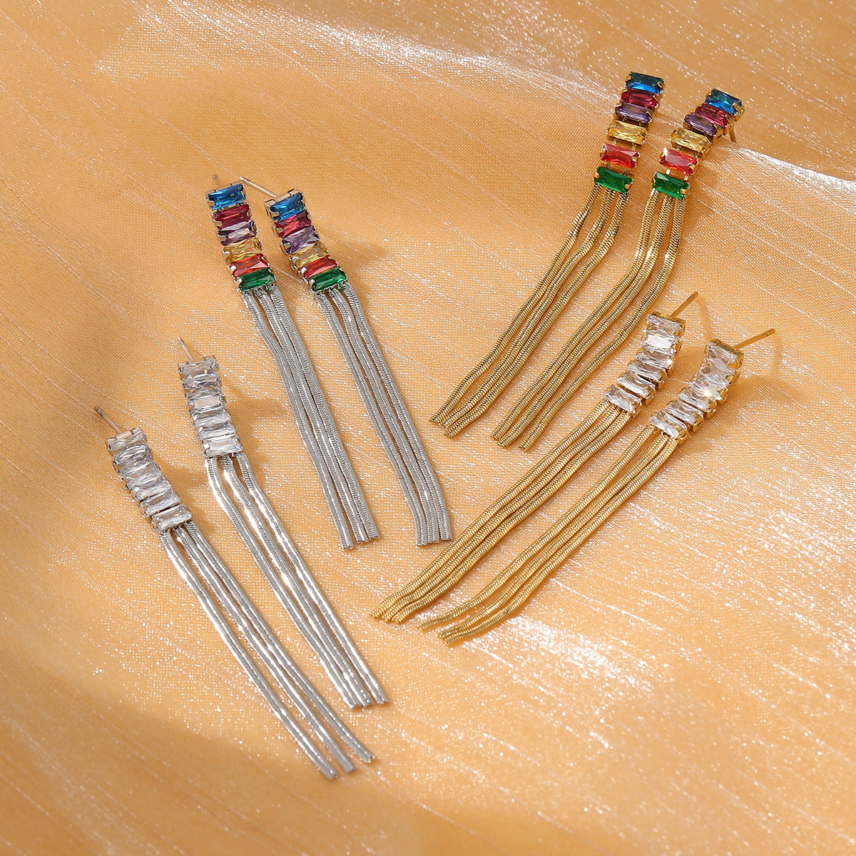 Pendientes de acero inoxidable con borlas de moda para mujer con acabado chapado, joyas elegantes y versátiles de estilo lujoso