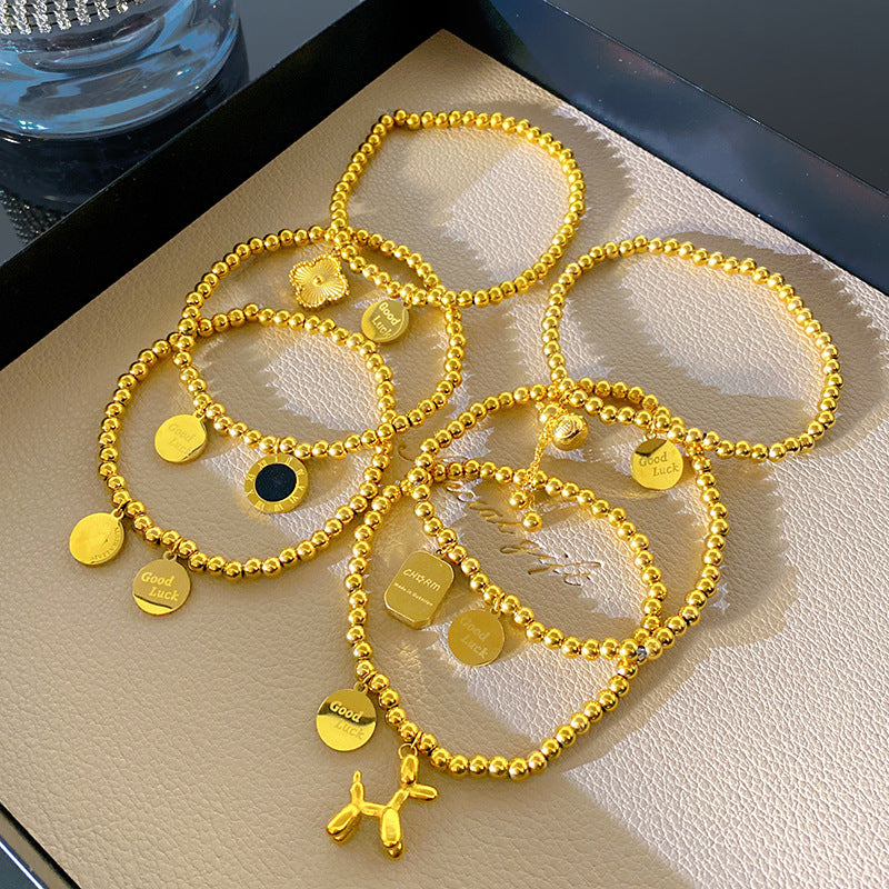 Gold Plated Titanium Steel Round Geometric Bracelet with Smile Element