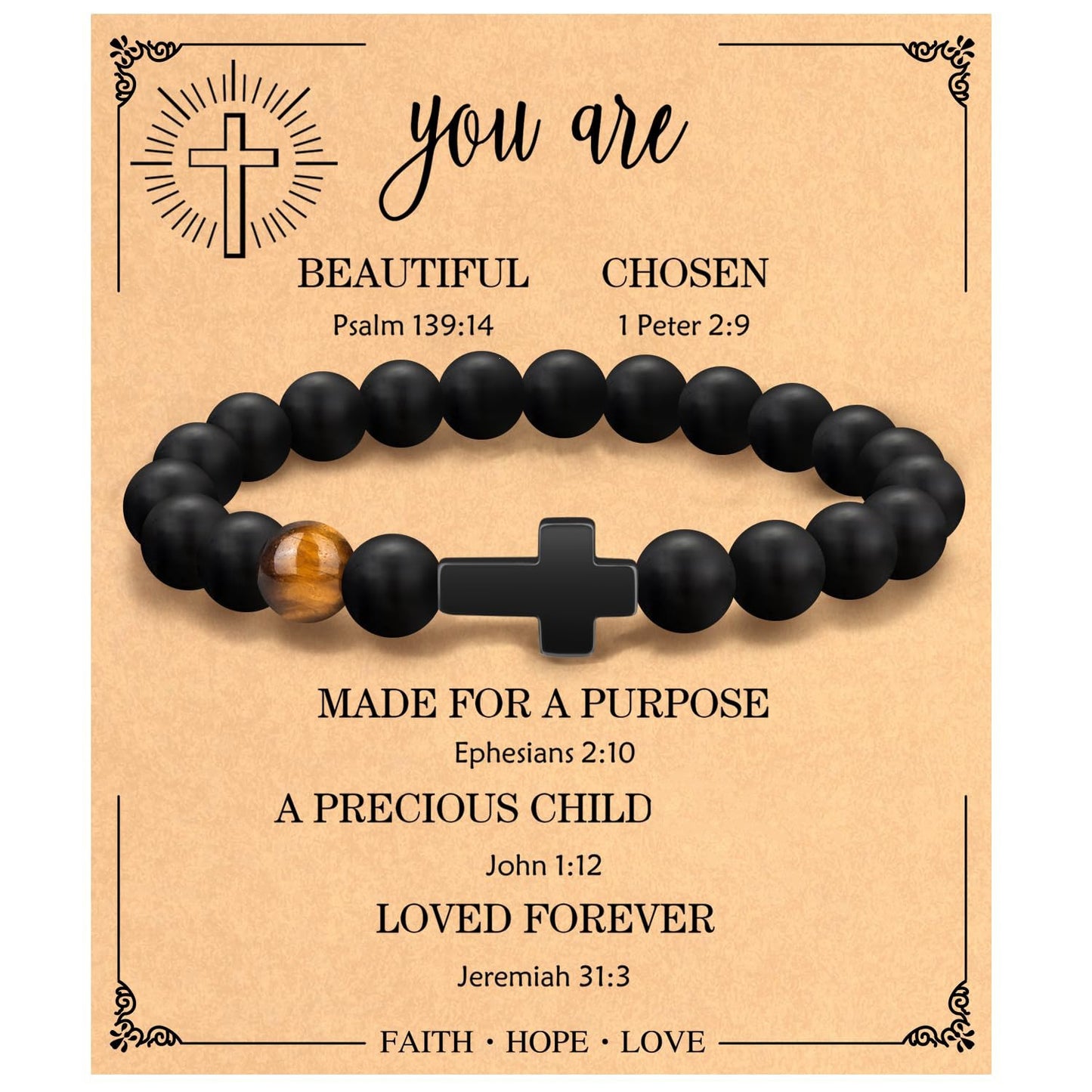 Minimalist Matte Cross Bracelet with Tiger's Eye and Obsidian Pendant Unisex Jewelry