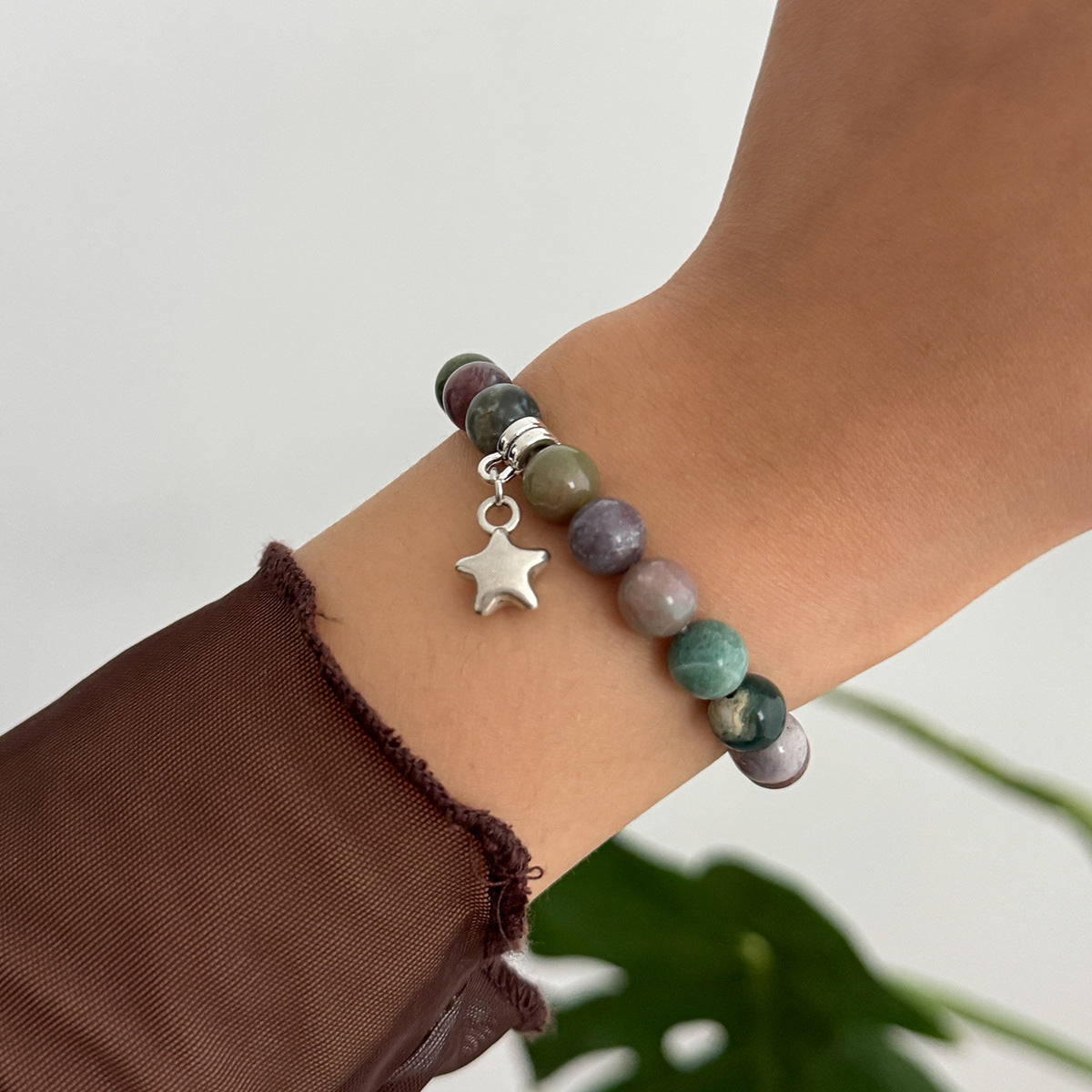 Vintage Ethnic Star-Shaped Alloy Bracelet for Women with Butterfly Mushroom and Botanical Motifs Natural Sun and Star Accents Handmade