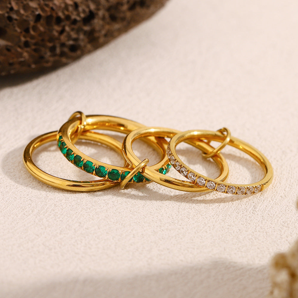 Vintage-Inspired Geometric Stainless Steel Ring Set with 18K Gold Plating for Women