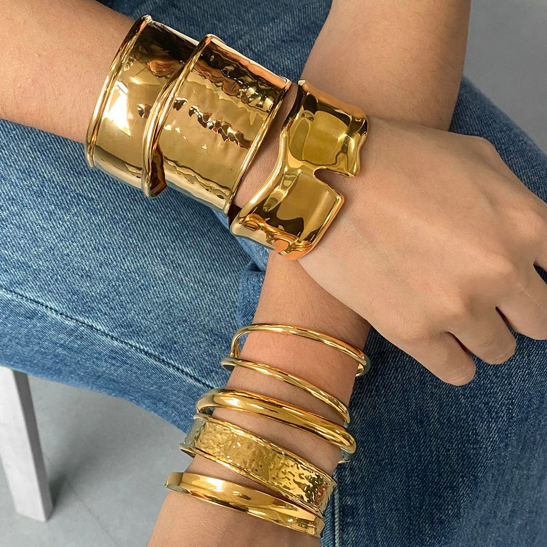 Gold Plated Geometric Stainless Steel Open Cuff Bracelet