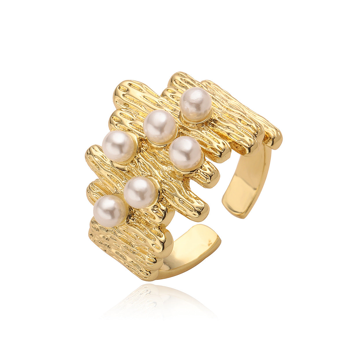 Minimalist Fashion Irregular Geometric Micro-paved Pearl Ring for Women