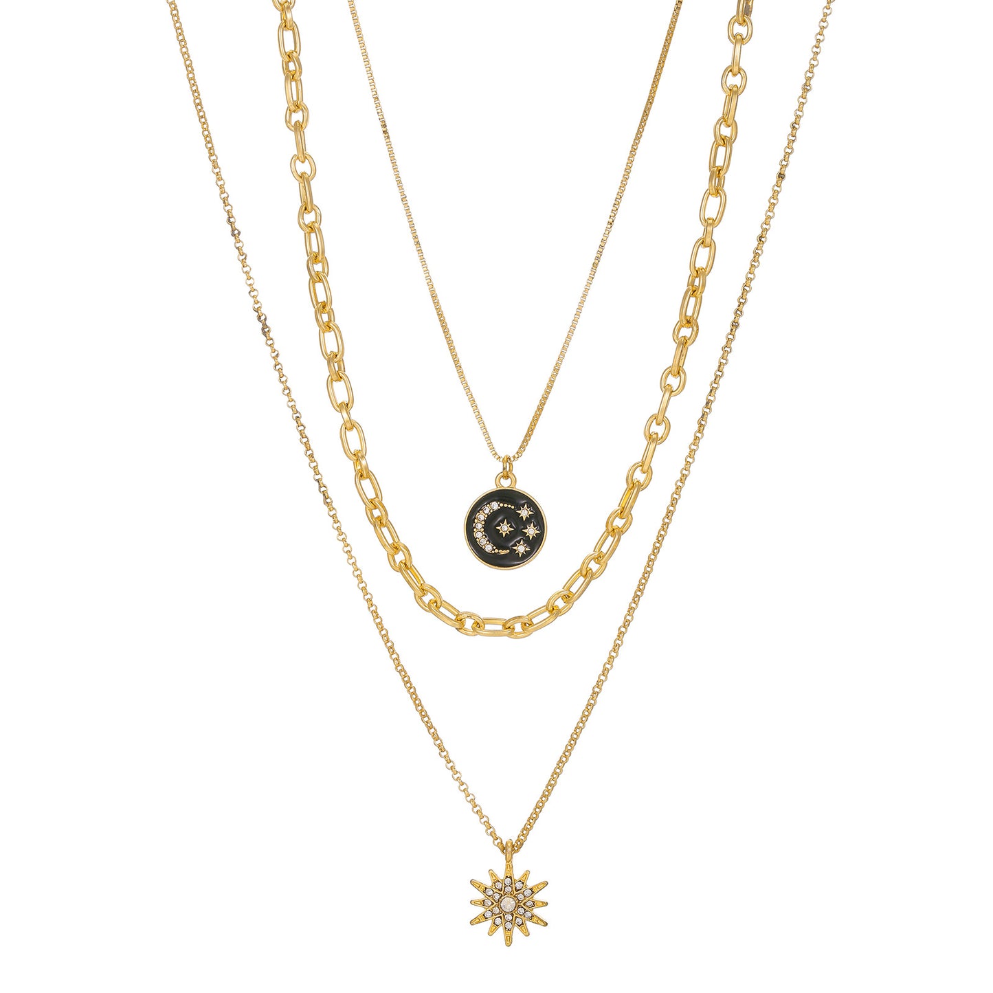 Gold Plated Drip Oil Star Moon Rhinestone Alloy Necklace for Women