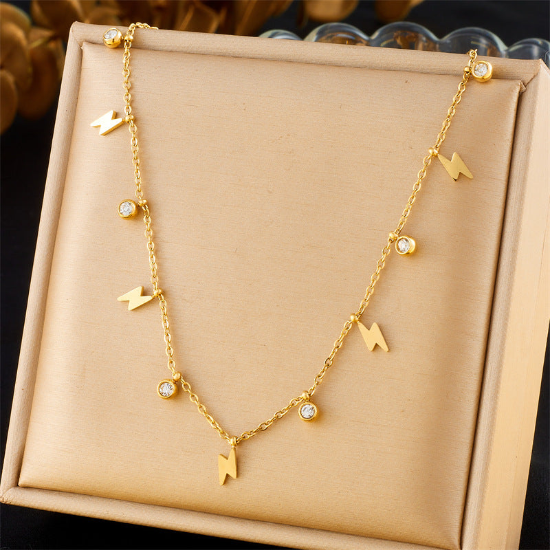Minimalist Gold Plated Stainless Steel Butterfly Round Crown Eye Pendant Necklace and Bracelet Set for Women