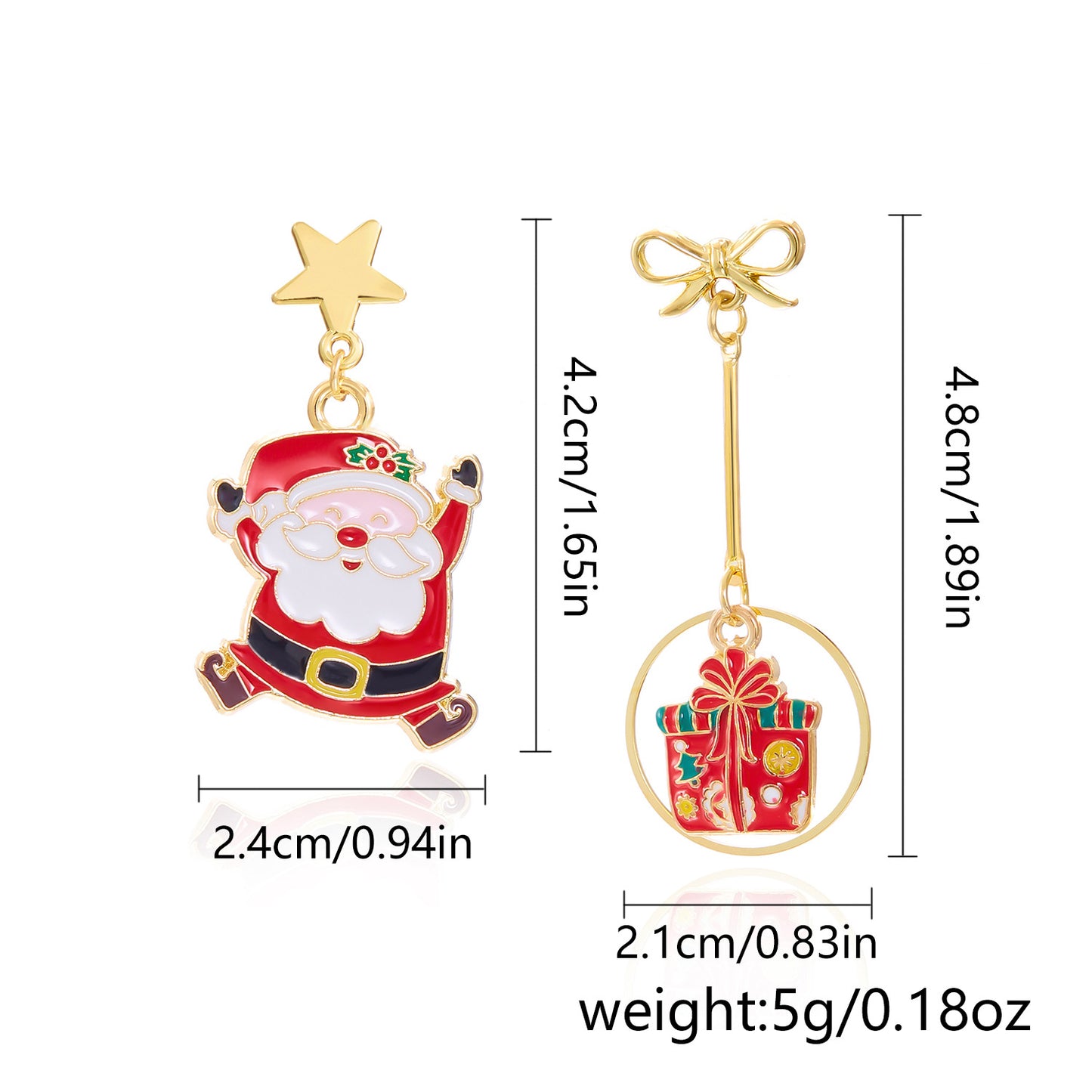 Pendientes de personaje de dibujos animados de Navidad lindos para mujer, aleación con acabado esmaltado, con diseño de Papá Noel, árbol de Navidad y caja de regalo