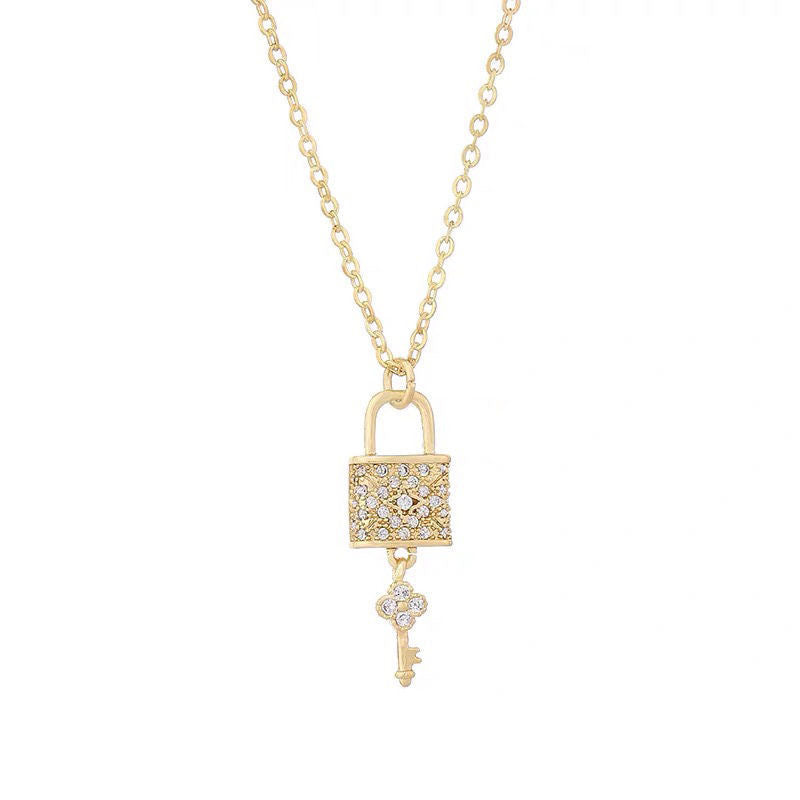Minimalist Geometric Key Pendant Necklace for Women in Titanium Steel with Plated Finish, Long Clavicle Chain