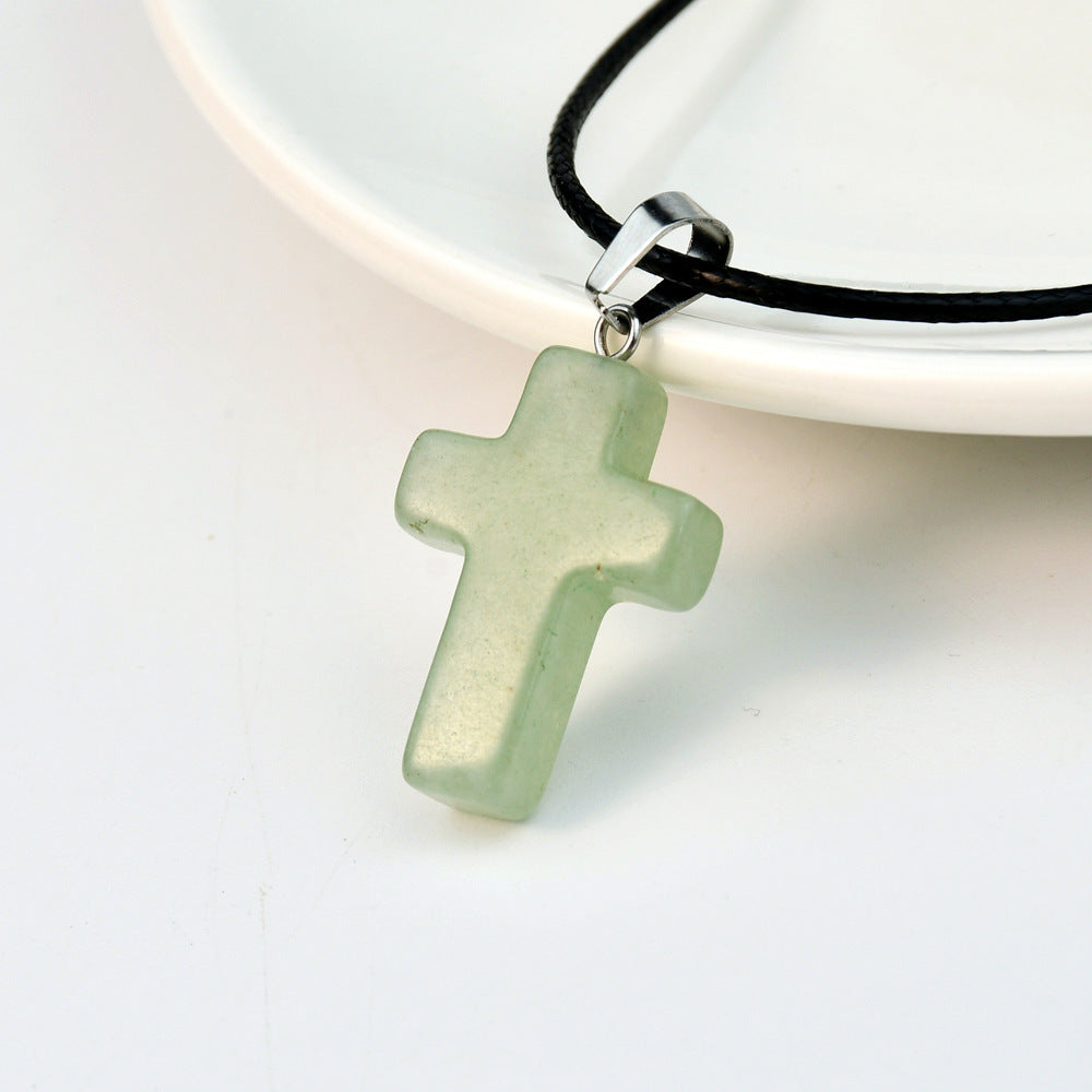 Minimalist Cross Crystal Agate Turquoise Pendant Necklace Unisex