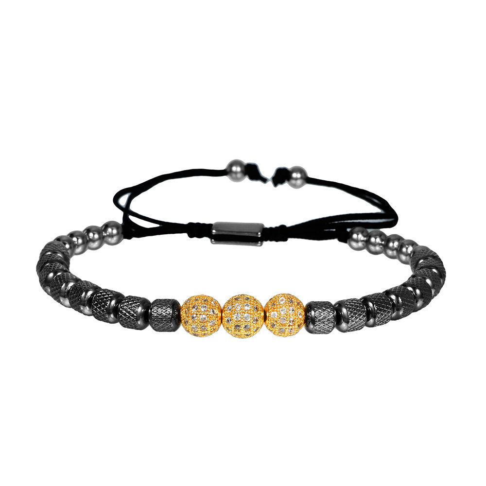 Geometric Gold Plated Brass and Stainless Steel Bracelet with Micro-set Cubic Zirconia Beads for Men and Women