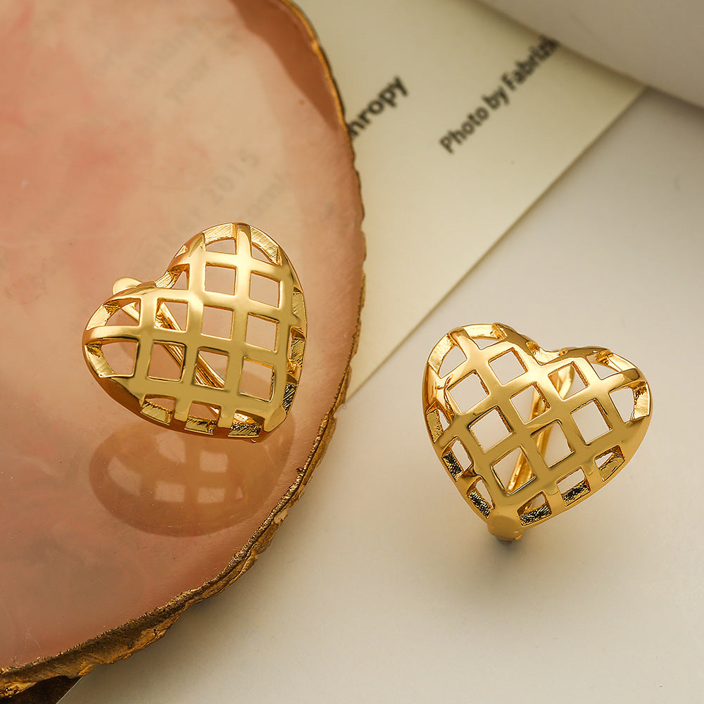 Minimalist Hollow Heart Geometric Earrings for Women in Copper with Micro-Pave Setting