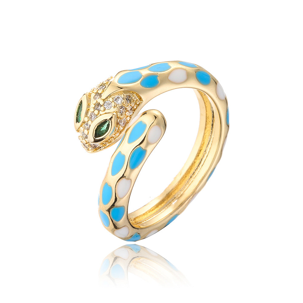 Vintage-Style Geometric Copper Ring with 18K Gold Plating and Enamel Coloring for Women