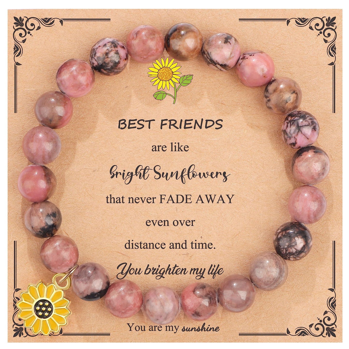 Sweet Floral Sunflower Gemstone Charm Bracelet for Women