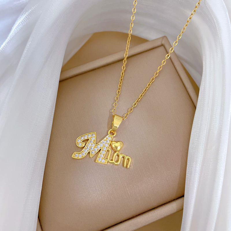 Minimalist Heart-Shaped Titanium Steel Necklace with Full Rhinestone Inlay for Women, Dainty Clavicle Chain