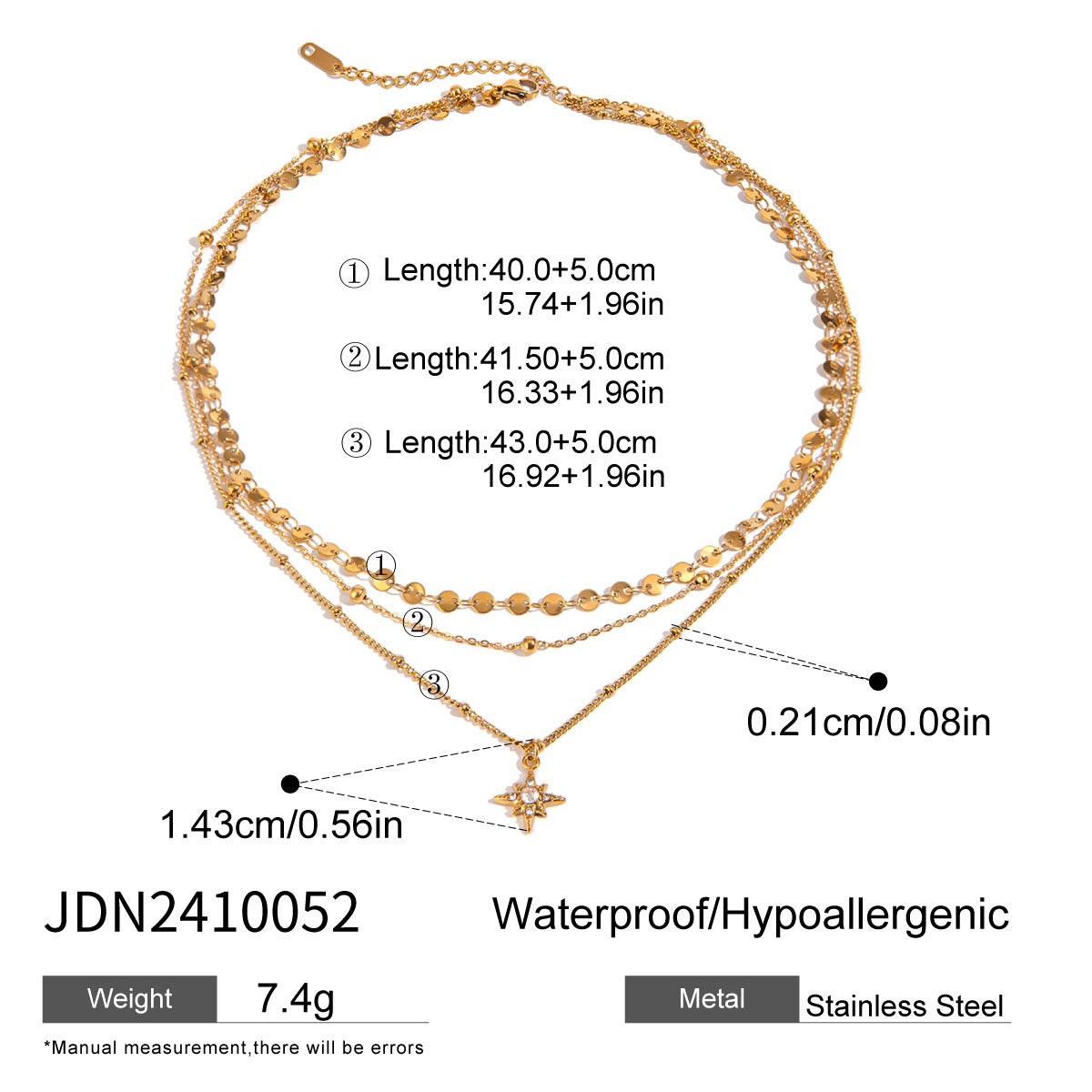 Collana con ciondolo a stella a otto punte geometrica minimalista in acciaio inossidabile con charm in acciaio al titanio e placcatura sottovuoto in oro PVD da donna