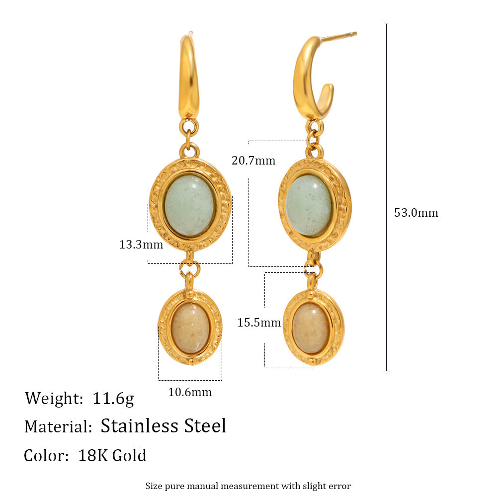 Minimalist Geometric Stainless Steel Earrings with 18K Gold Vacuum Plating and Natural Stone Accents for Women