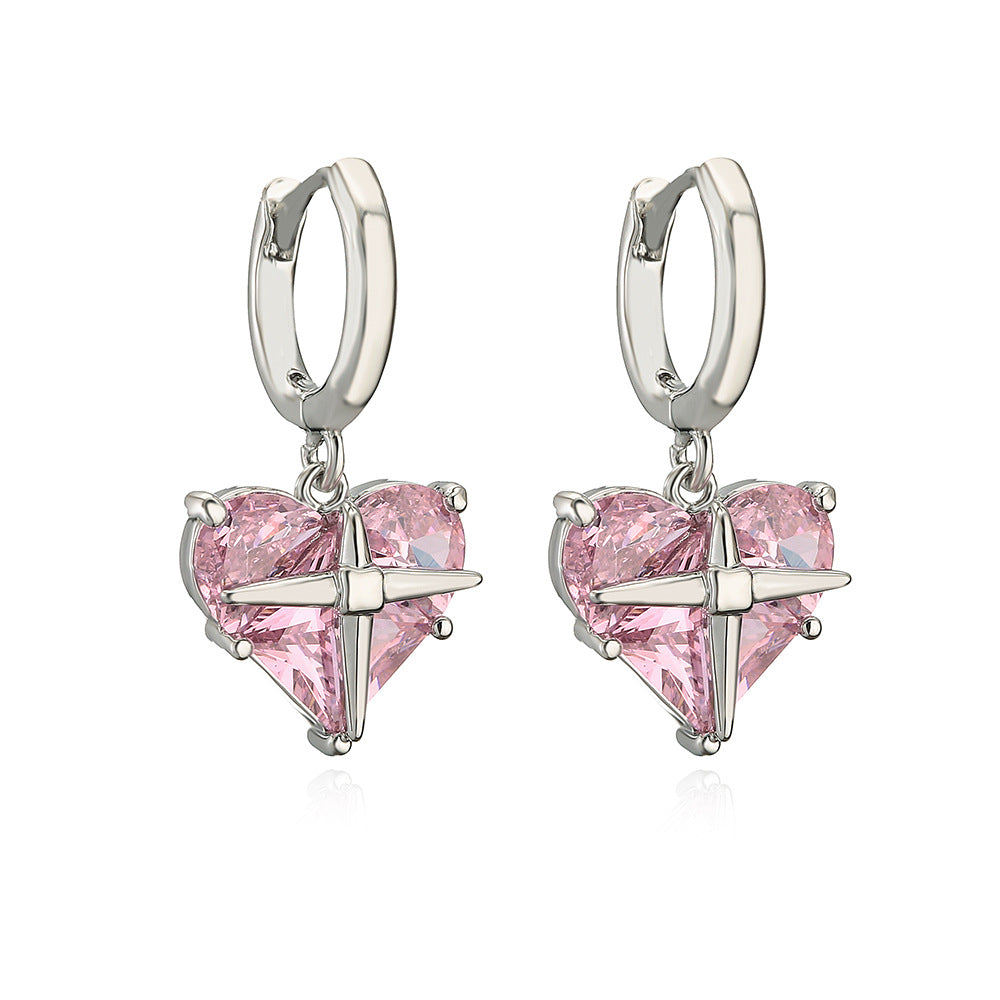 Orecchini minimalisti a forma di cuore in rame con placcatura in oro vero e intarsio in zircone per donna