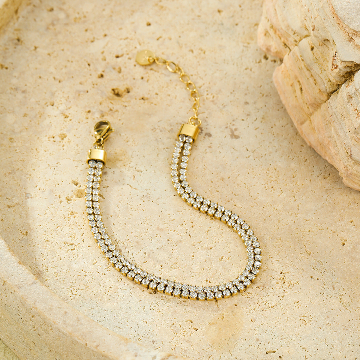 Minimalist Fashion-Forward Stainless Steel Bracelet with Zirconia Inlay and 18K Gold Plating for Women