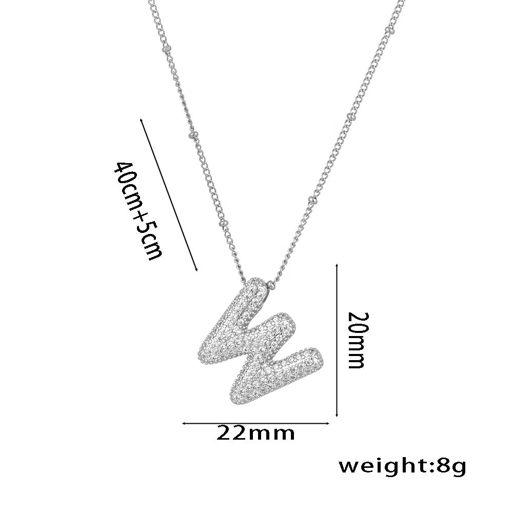Minimalist Geometric Letter Pendant Necklace in Titanium Steel with Rhinestone Inlay and White Gold Plating on Snake Chain for Women