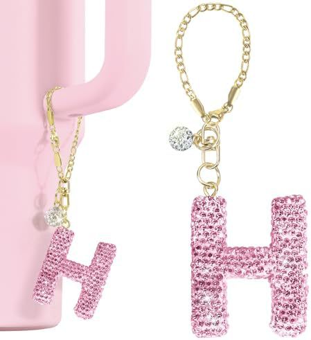 Rhinestone Inlaid Letter Resin Charm Bar Keychain Accessory