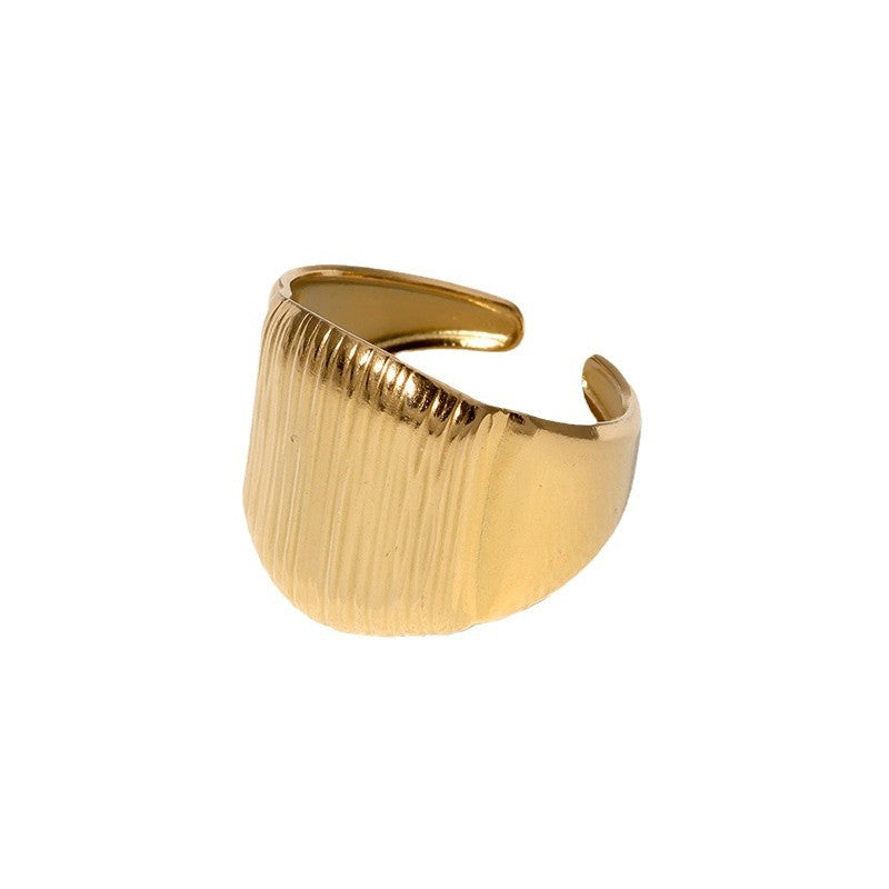 Minimalist Geometric Textured Titanium Steel Open Ring for Women
