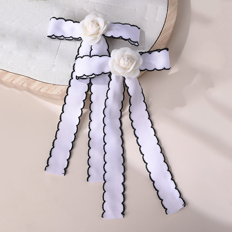 Natural Style Bow-Shaped Hair Clip for Girls with Ruffled and Mesh Details, Fabric Construction, Spring Clip Closure