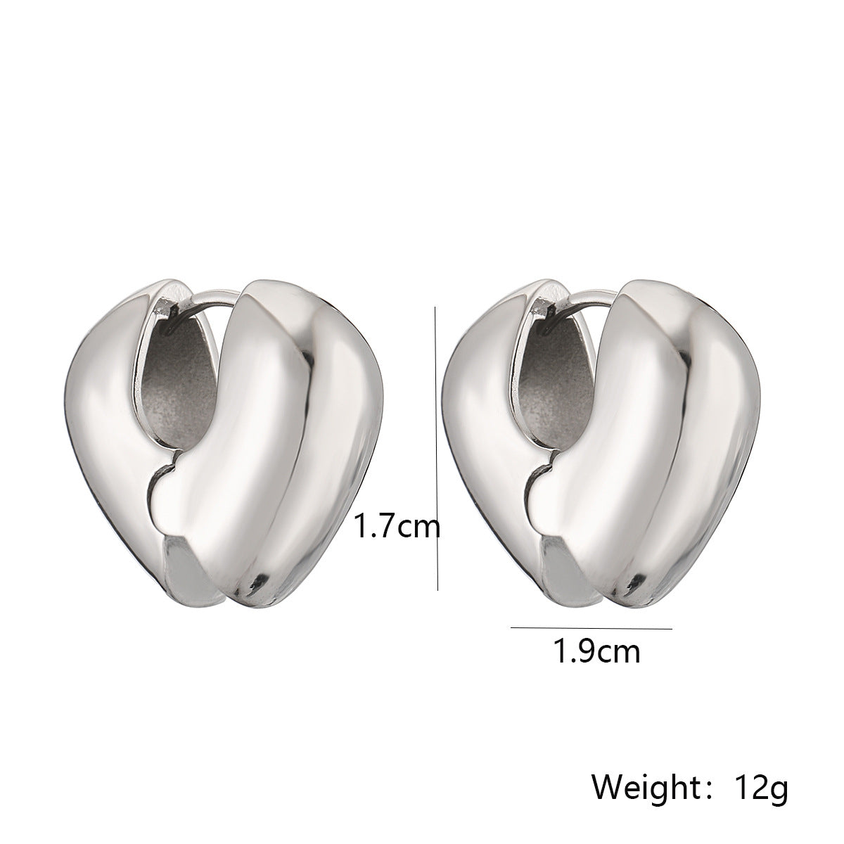 Orecchini da donna in rame placcato oro a forma di cuore, geometrici, minimalisti, con finitura liscia e lucida