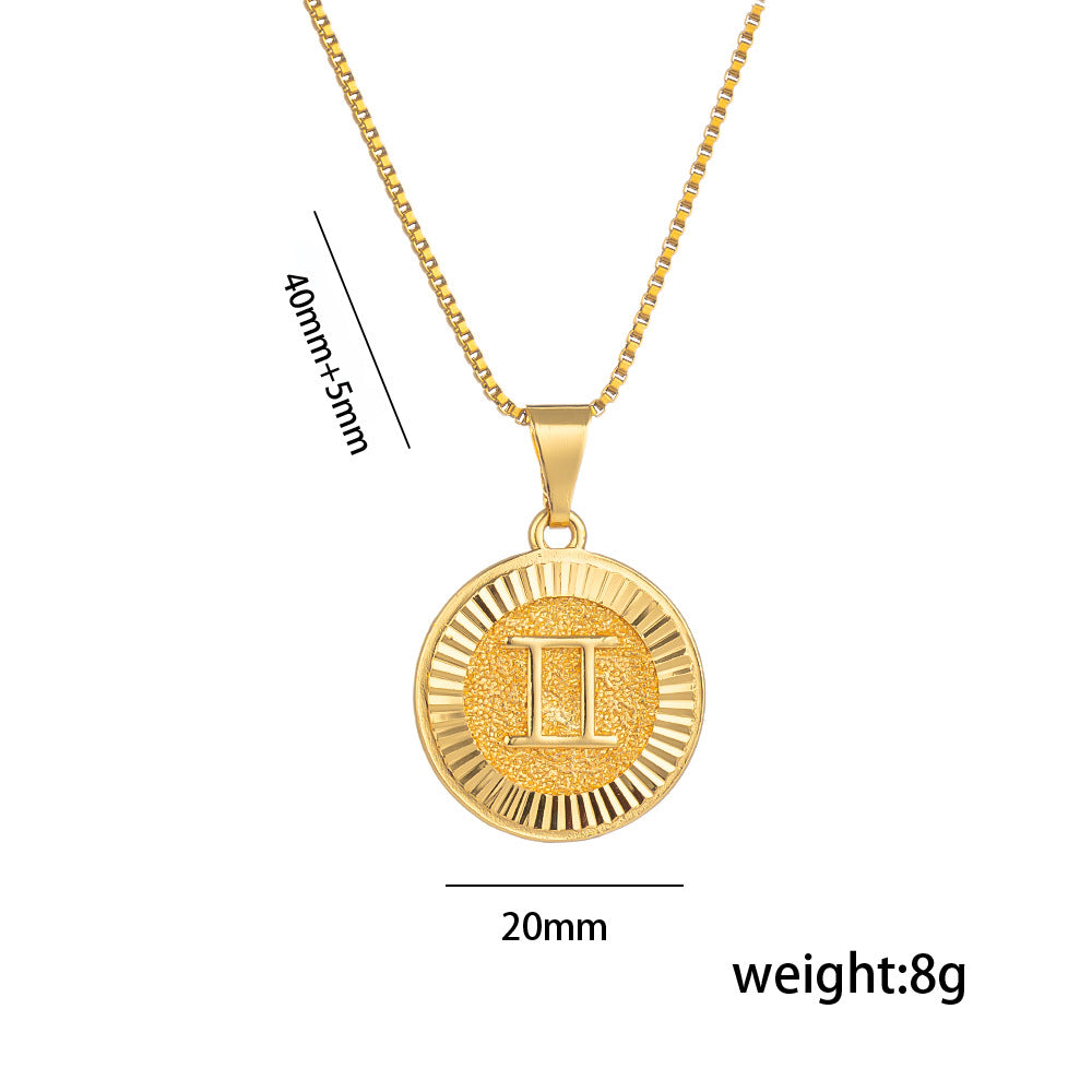 Fashionable Zodiac and Letter Shape Polished Titanium Steel Necklace for Women with O-Chain