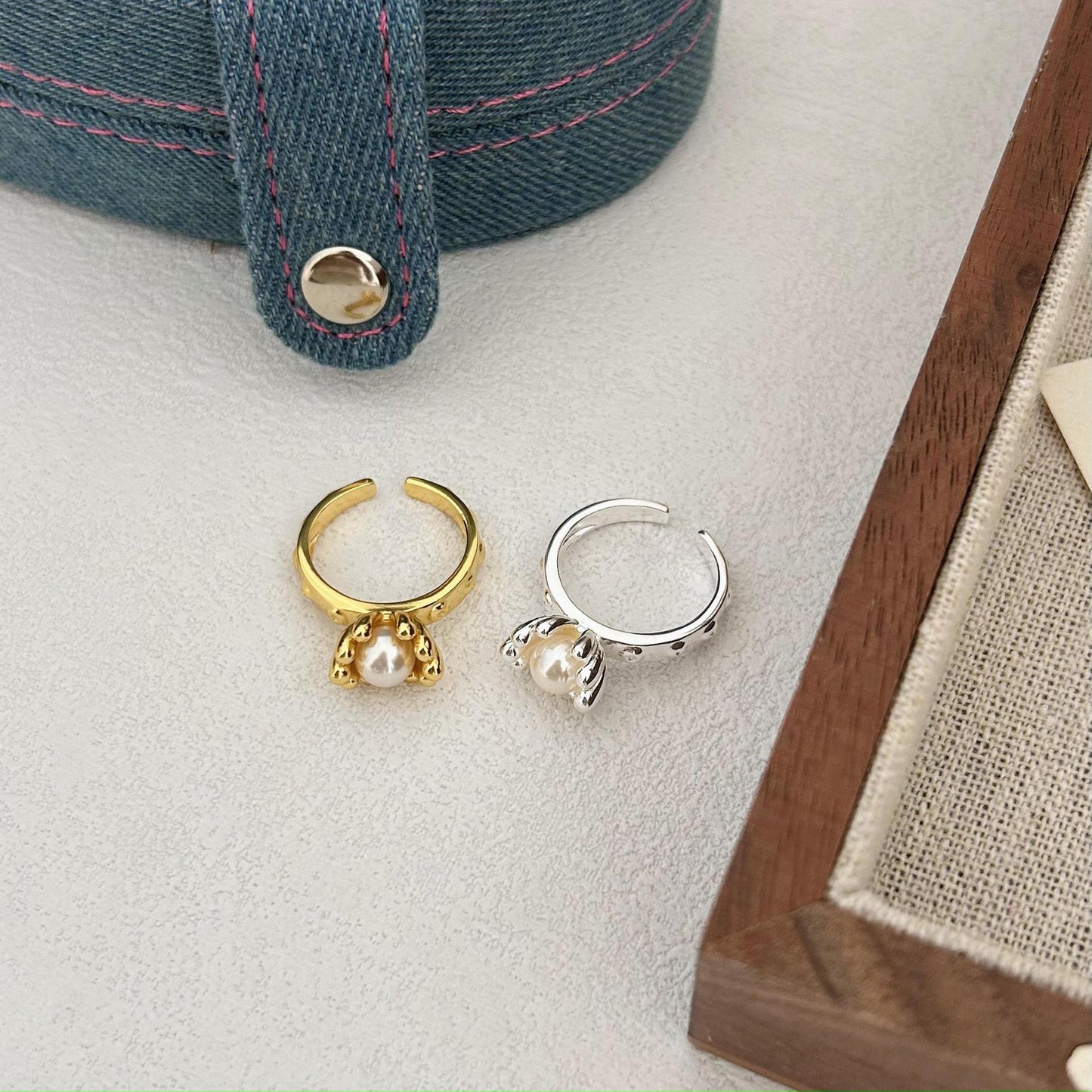 Minimalist Sweet 925 Sterling Silver Bamboo Pearl Ring for Women