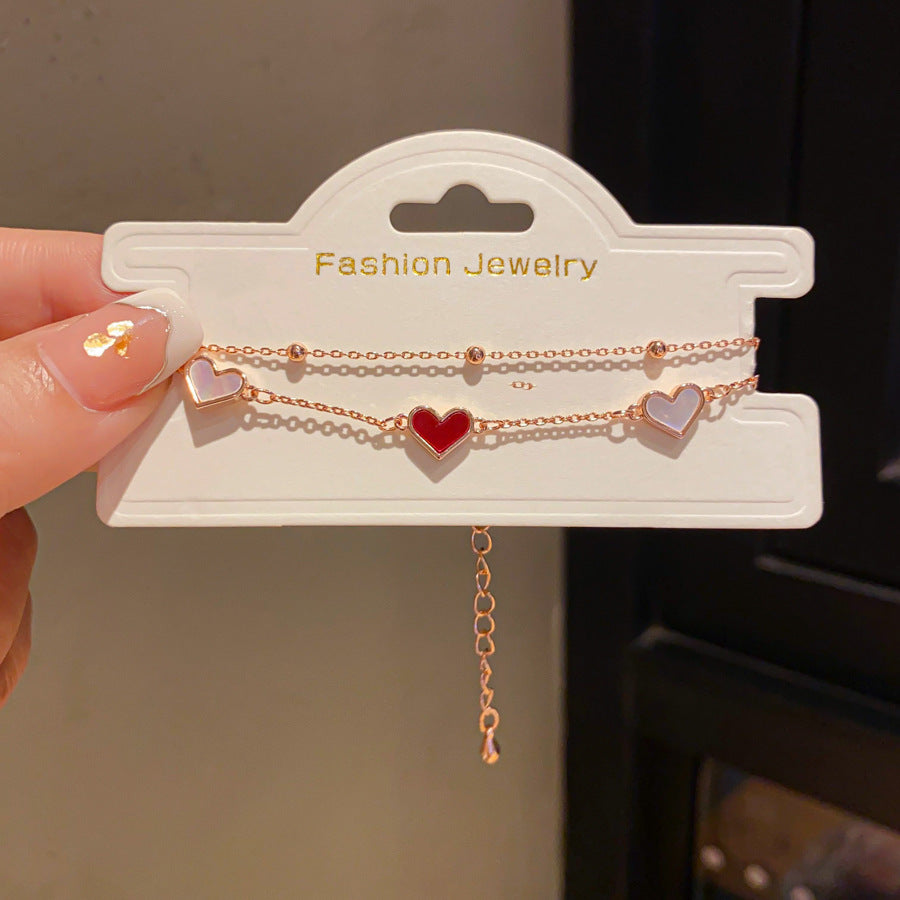 Pulsera de doble capa con forma de corazón de nácar para mujer con acabado chapado, elegante accesorio de moda minimalista para uso diario y regalos de viaje