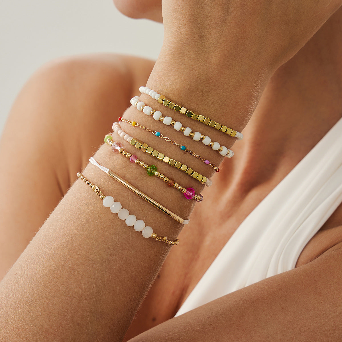Bohemian Style Geometric Beaded Bracelet with Colorful Miyu Beads and Electroplated Finish for Women