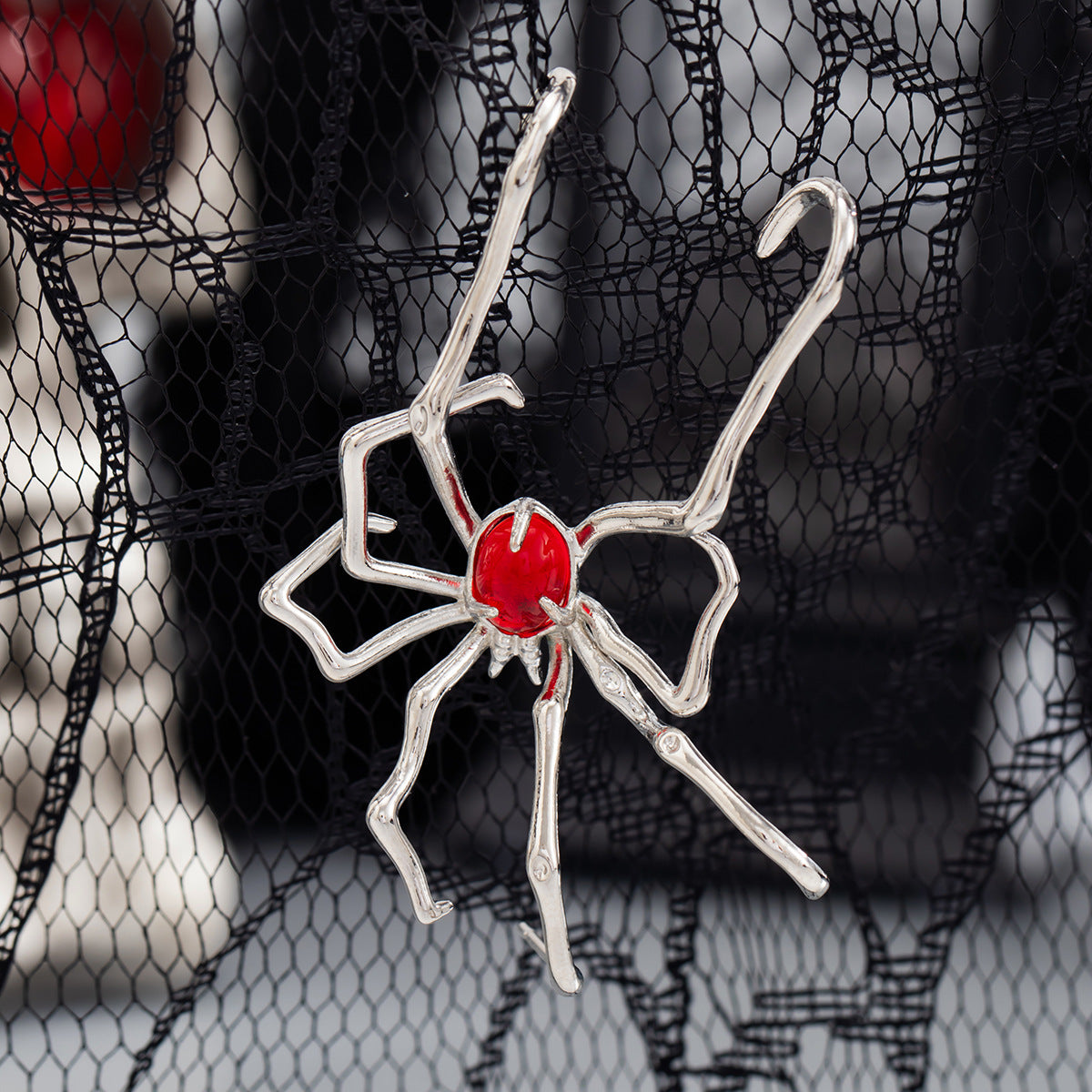 Gothic Alloy Plated Ear Cuff with Red Ruby Inlay Creative Spider Design