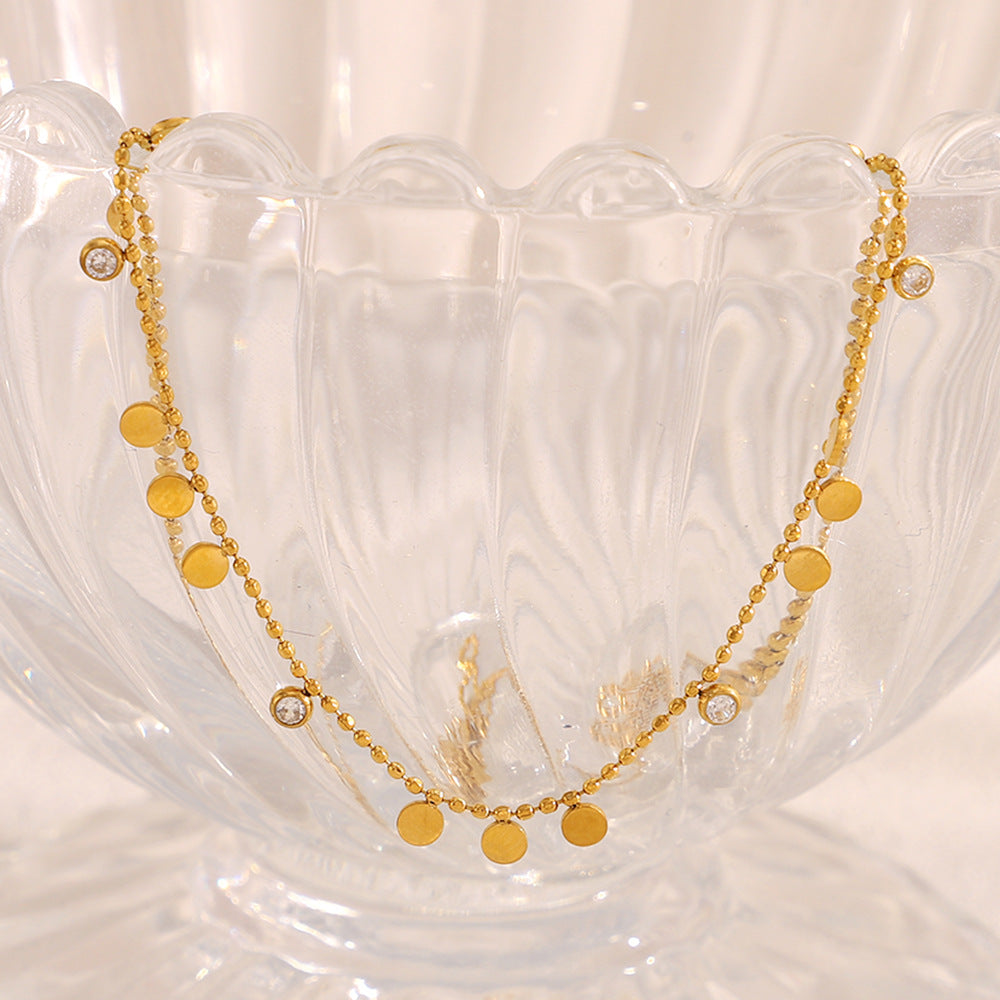 Vintage Style Geometric Pendant Necklace in Stainless Steel with 18K Gold Plating and Zircon Accents for Women