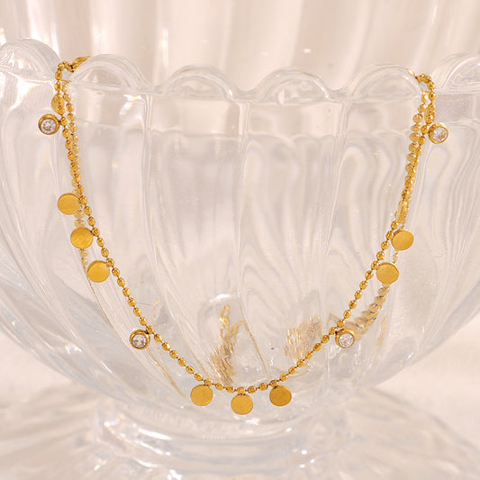 Collar Pendiente Geométrico de Estilo Vintage en Acero Inoxidable con Baño de Oro de 18K y Detalles de Circonia para Mujer