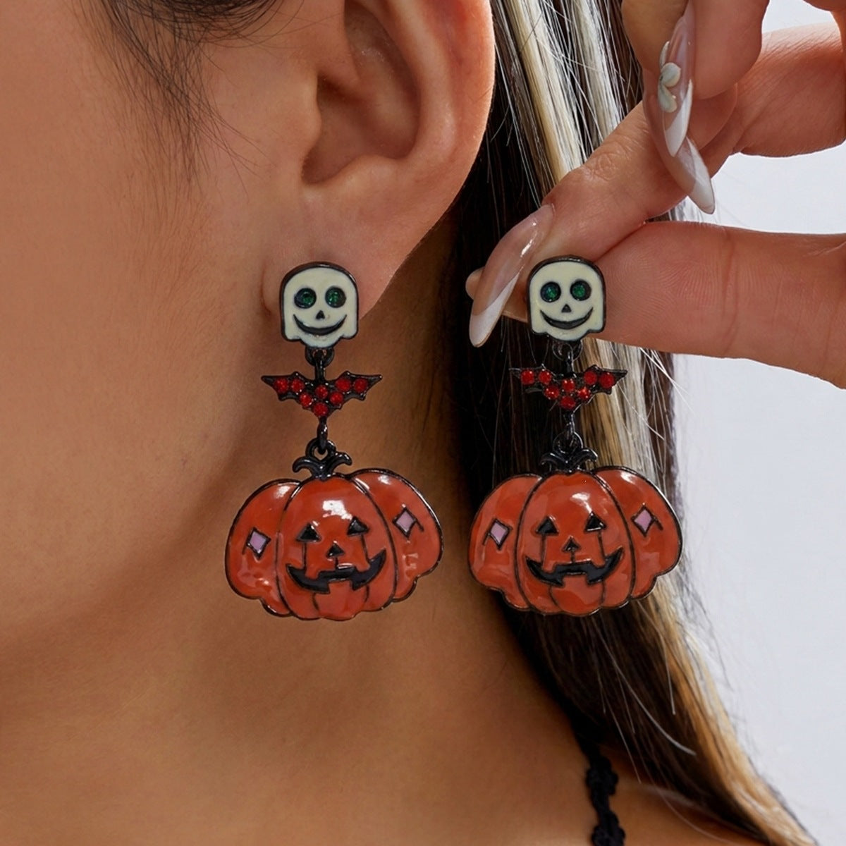 Vintage Drip Oil Plated Alloy Cartoon Halloween Ghost Pumpkin Earrings for Women