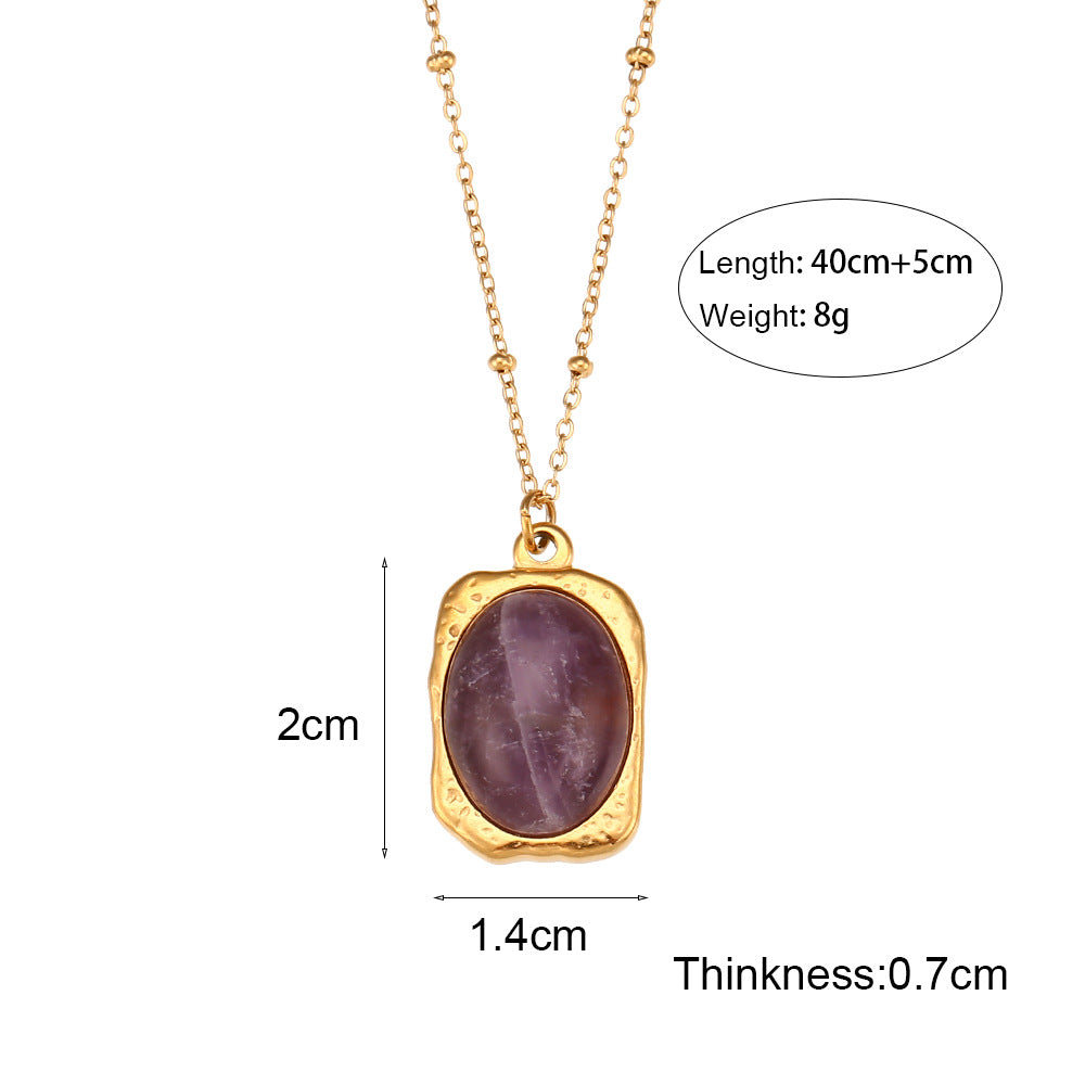 Minimalist Fashion Oval Pendant Necklace for Women Stainless Steel Chain with Electroplated Titanium Steel Pendant
