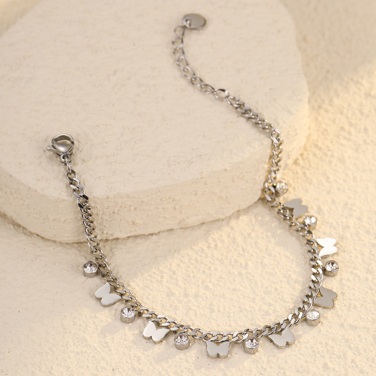 Elegante Bracciale Da Donna A Farfalla In Zirconia In Acciaio Al Titanio Placcato