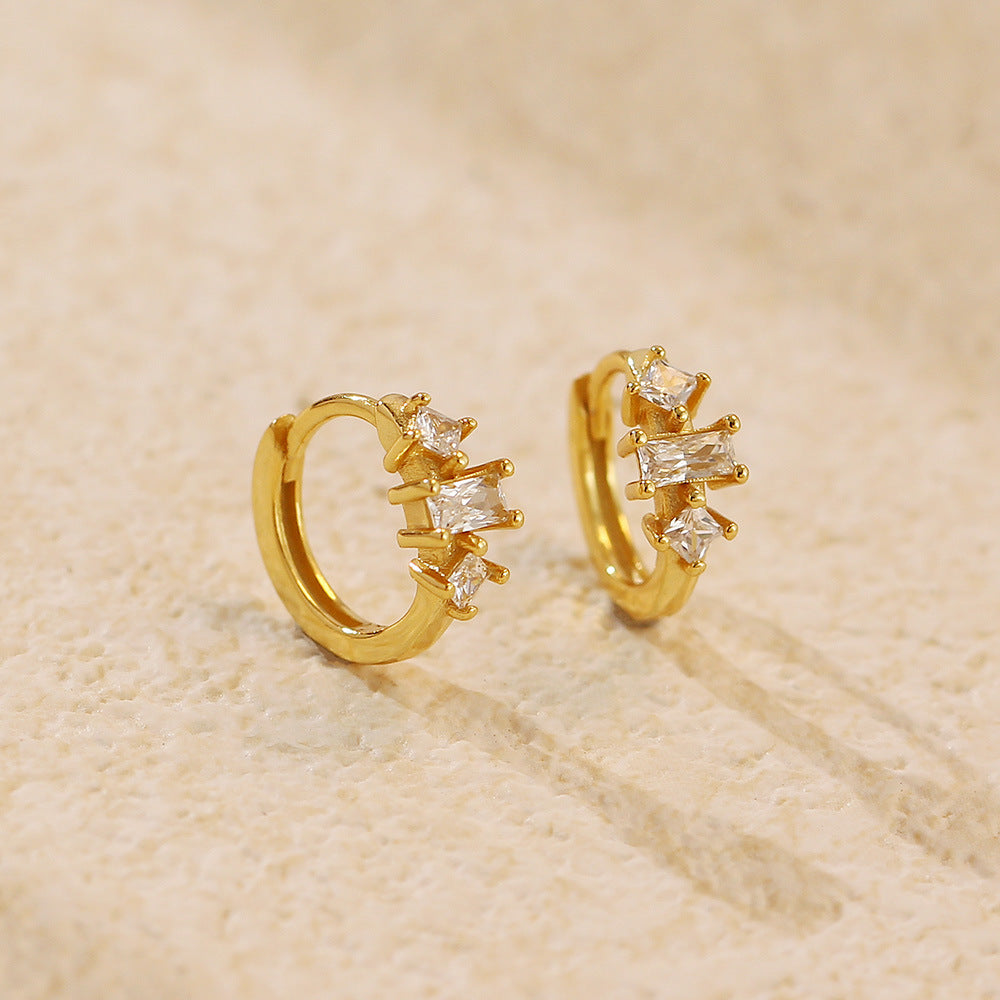 Elegant Minimalist 925 Sterling Silver Geometric Cubic Zirconia Earrings for Women