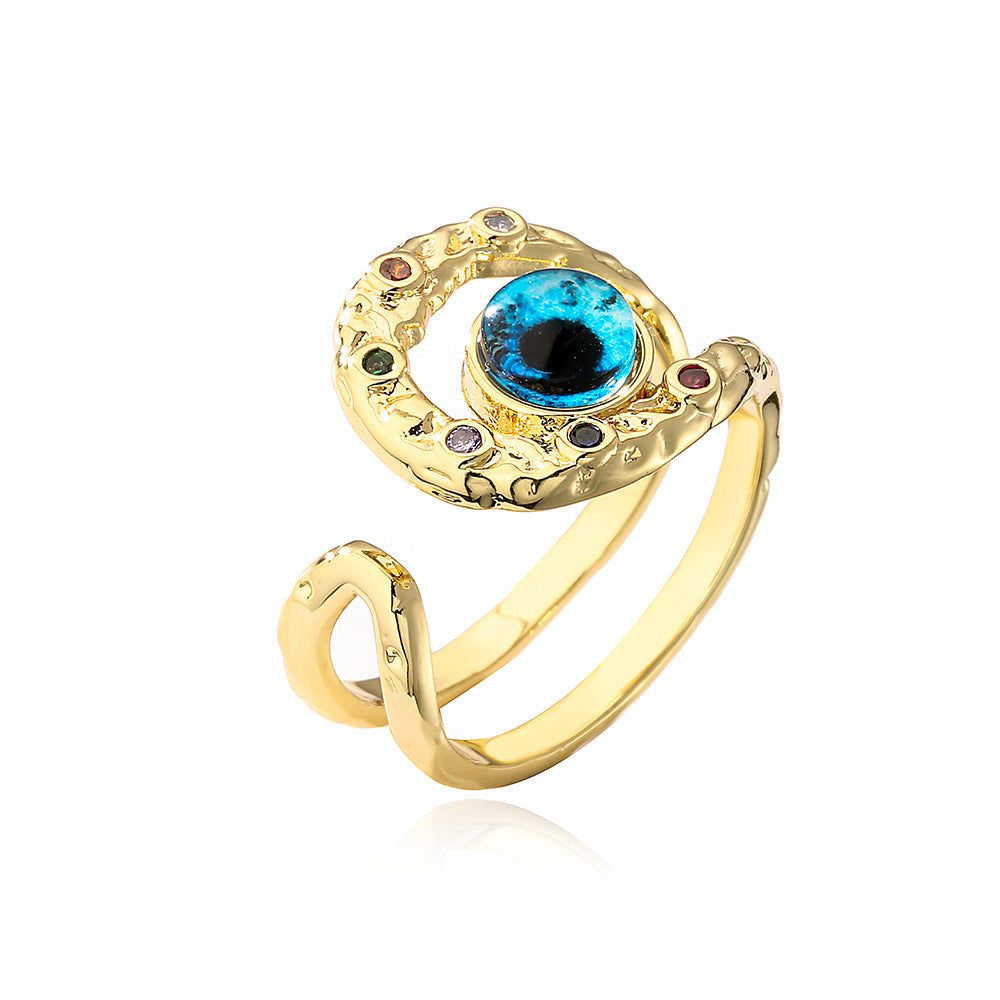 Bohemian Evil Eye Open Ring for Women in Copper with Micro-Pave Setting Geometric Design