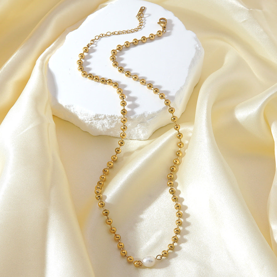 Set di collana e bracciale in acciaio inossidabile con perle, geometrico, rotondo, elegante, minimalista