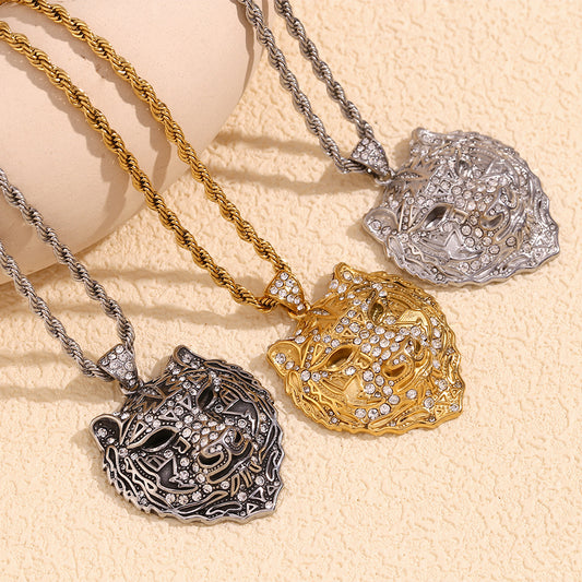 Minimalist Tiger Pendant Necklace for Men Stainless Steel with 18K Gold Plating Snake Chain Animal Design