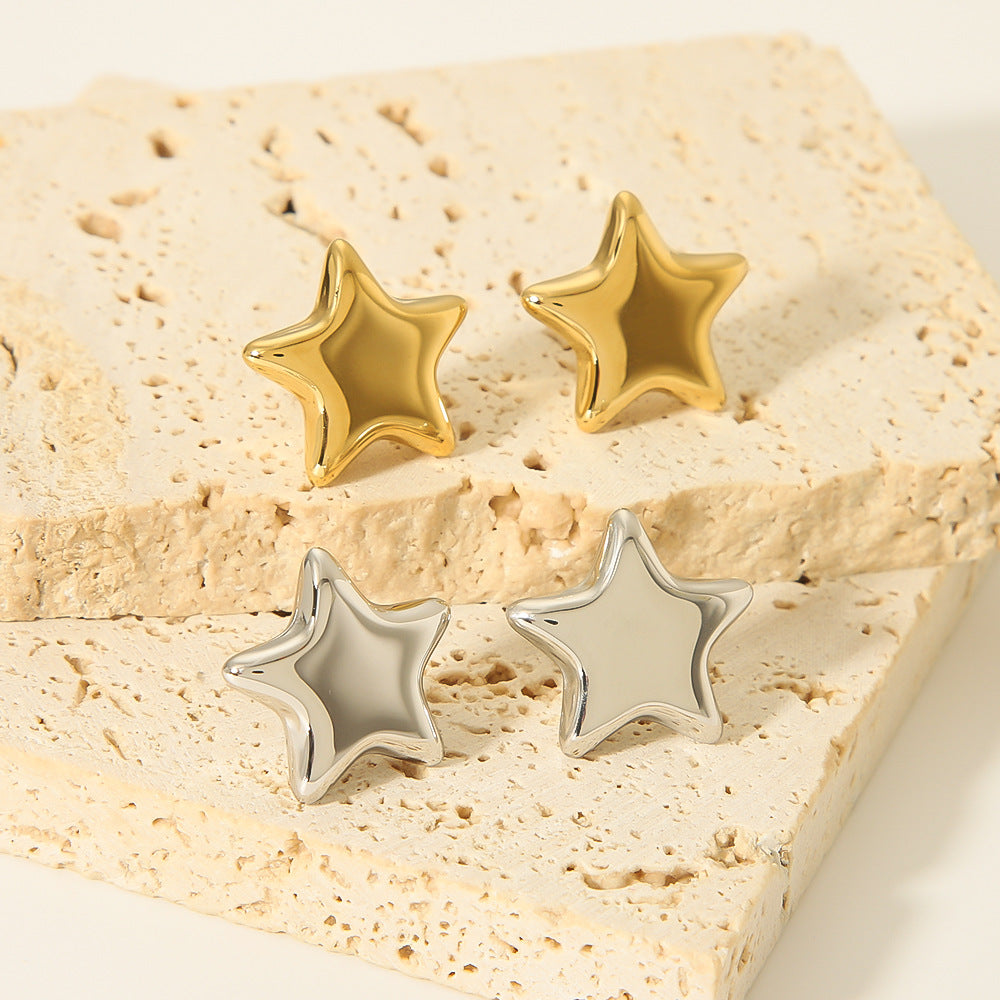 Minimalist Five-Pointed Star Stainless Steel Earrings for Women with Gold Plating and Silver Plating Options