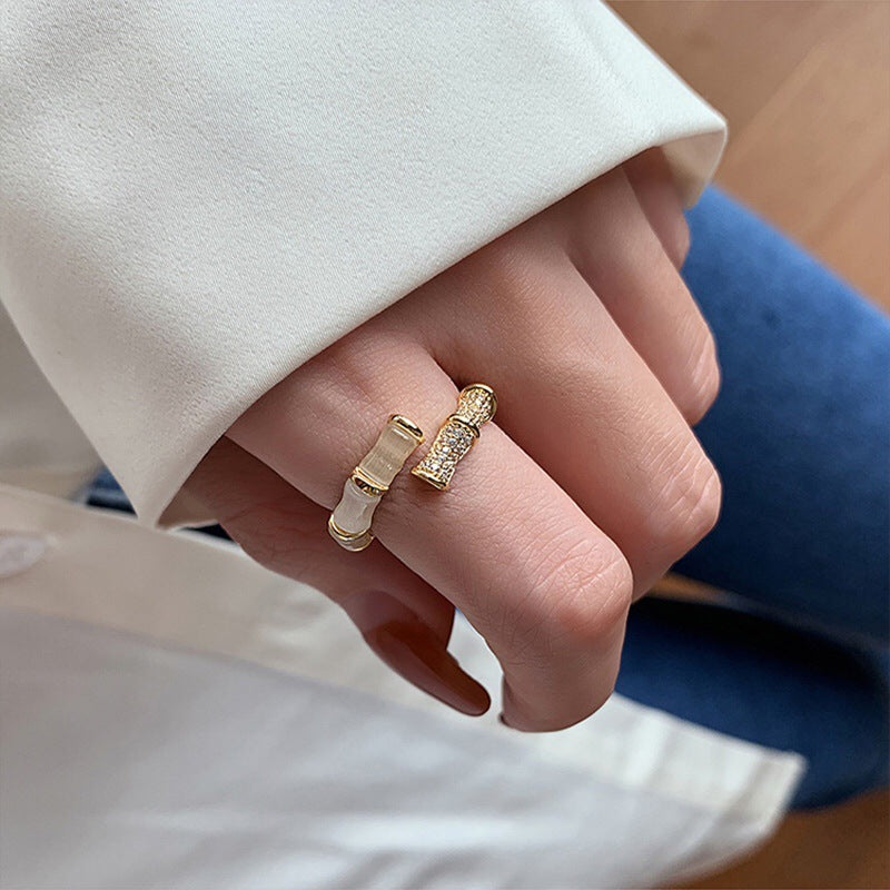 Original Design Geometric Cat's Eye Stone Open Ring for Women in Copper with Plating Finish