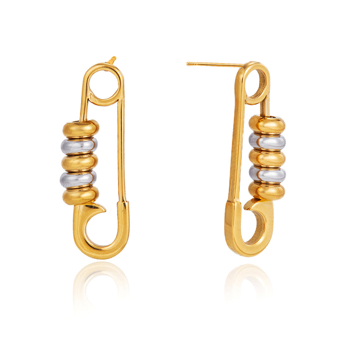 Minimalist Two-Tone Geometric Multi-Ring Pin Stud Earrings Titanium Steel PVD Plated Asymmetric Design for Women