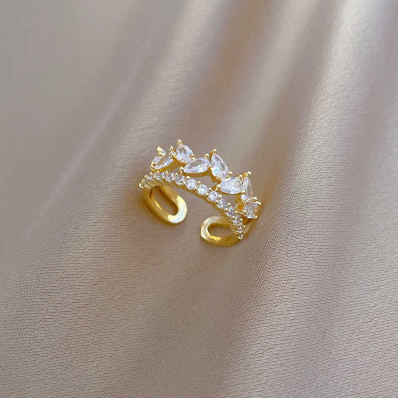 Cartoon Style Crown-Shaped Gold-Plated Brass Adjustable Drop-Shaped Wedding Ring for Women