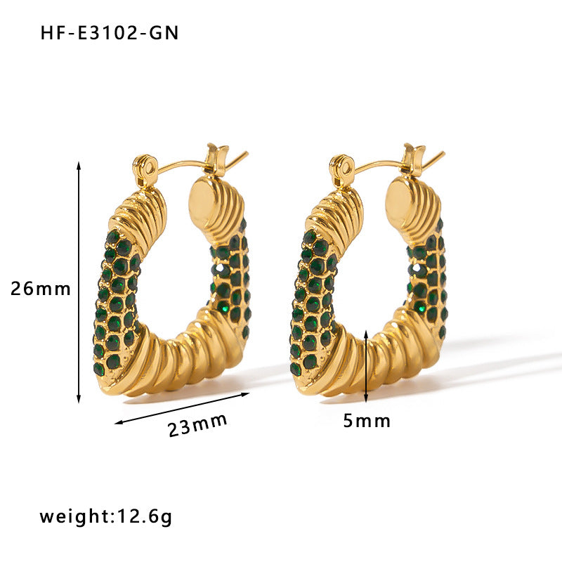 Vintage-Style Geometric Trapezoid Stainless Steel Earrings with 18K Gold Plating and Zircon Inlay