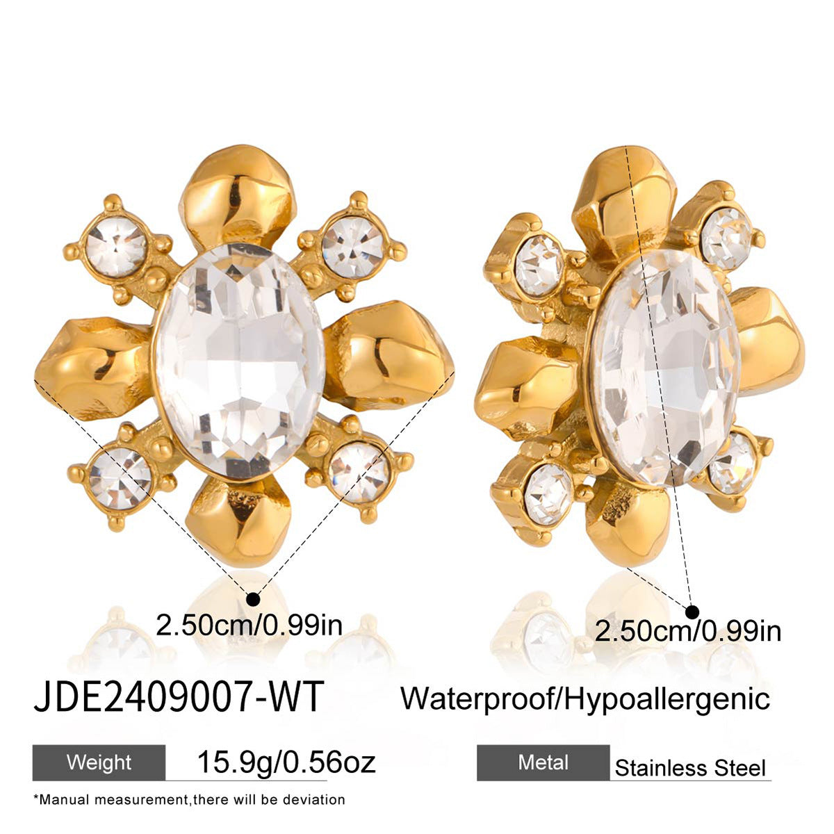 Orecchini geometrici in acciaio inossidabile con zirconi placcati oro PVD per donna, orecchini a lobo di lusso alla moda minimalista