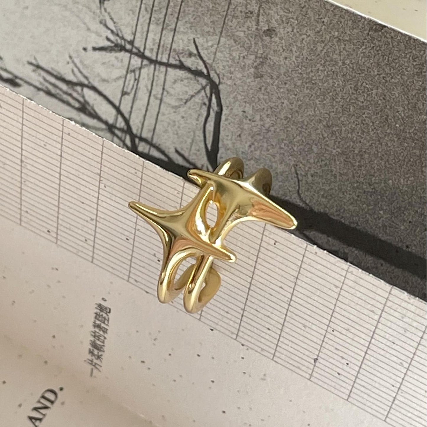 Minimalist Star-Shaped S925 Sterling Silver Ring with Plated Finish for Women