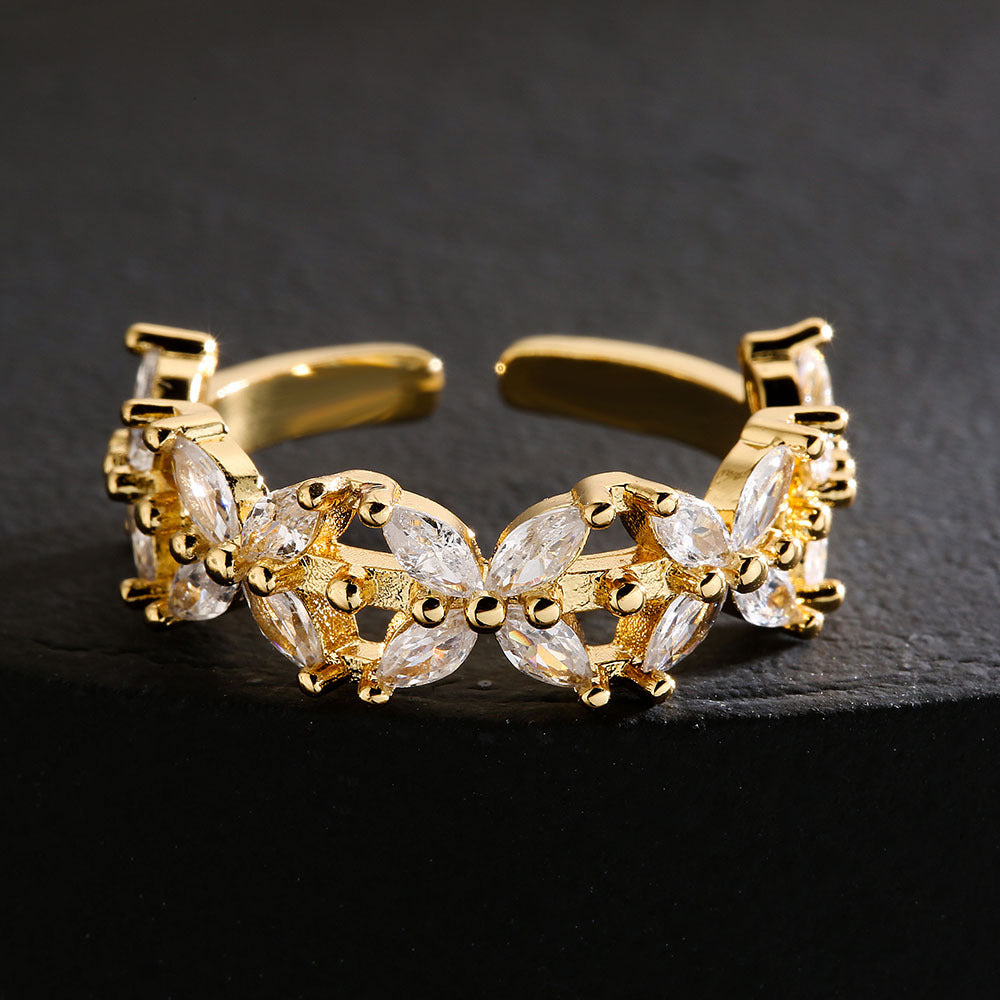 Minimalist Geometric Open Ring for Women Made of Brass with 18K Gold Plating and Micro-Paved Zirconia